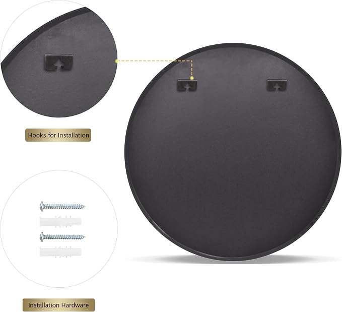 VooBang Round Mirror 23.6" Black Wall Mounted Circle Mirrors Vanity Mirror - Image 7