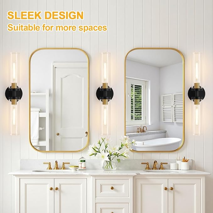Indoi Black and Gold Wall Sconce, Hardwired Bathroom Sconces Wall Lighting - Image 7