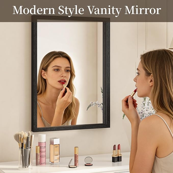 Syndra Black Wood Frame Bathroom Mirror, Waterproof Slim Deep Frame, - Image 4