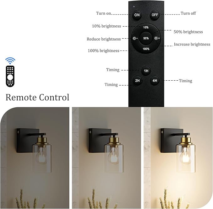 Battery Operated Wall Sconce Set of 2, Easy Install Dimmable Wireless Wall Lamps - Image 2