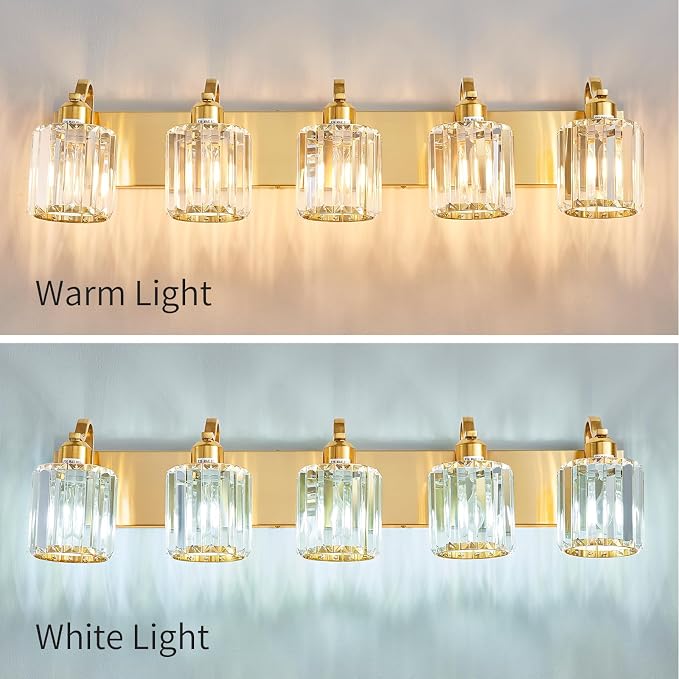 Modern Crystal Bathroom Vanity Light 5 Lights Crooked Gold Over Mirror Wall - Image 7