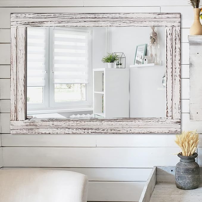 AAZZKANG Large Wall Mirrors 26"x18" Rustic Wood Mirror Rectangle Decorative - Image 5