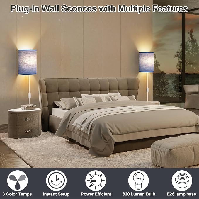 Plug in Wall Sconces Set of Two: Wall Lights - Image 2