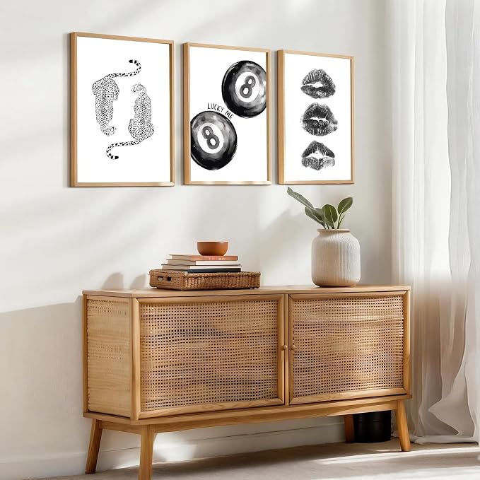 BOKPEN Trendy Black and White Leopard Canvas Wall Art, Funky Y2k Lucky 8 Ball - Image 7