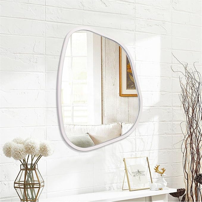 Irregular Oval Wall Mirror Large White 20"x16" Inches Asymmetrical Mirror - Image 2