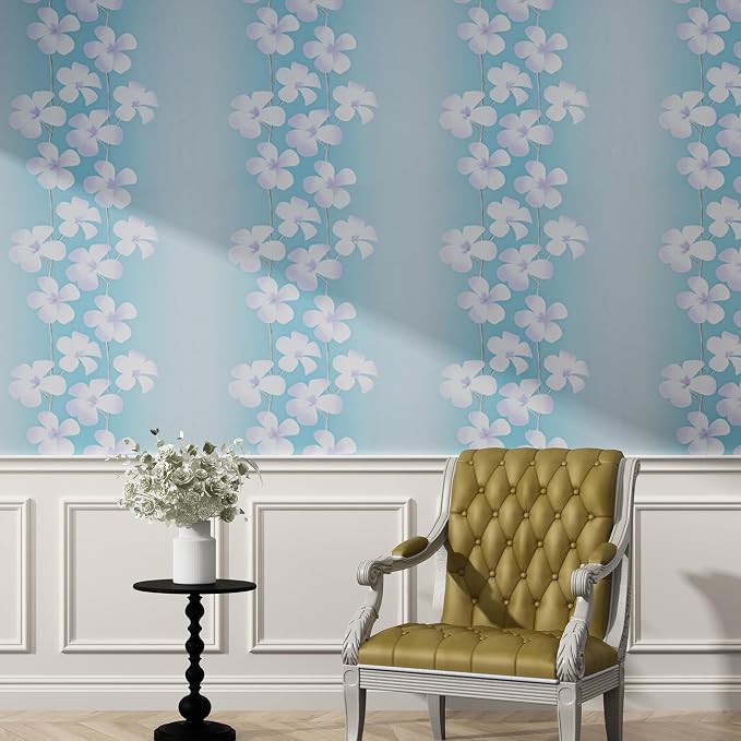 Blue Flora Peel and Stick Wallpaper 20.8"x394" Thick Slight Embossed Linen - Image 5