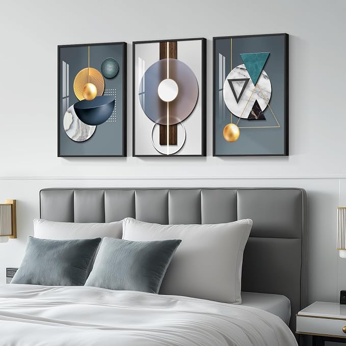 Framed Modern Wall Art for Living Room, 3 Piece Modern Luxury Bright Style Blue - Image 3