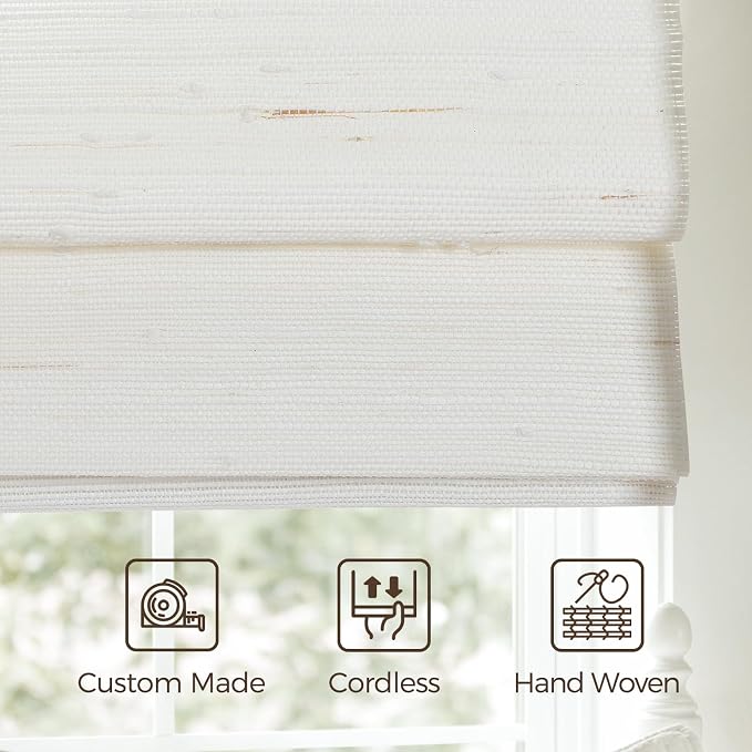 TWOPAGES Natural Woven Motorized Roman Shades, Custom Remote Control Bamboo - Image 6