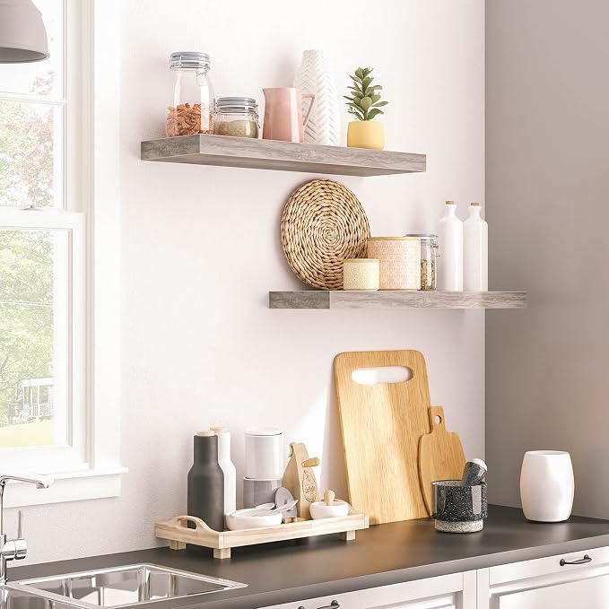 HOOBRO Floating Shelves for Wall, Wall Mounted Shelf Set of 2, 23.6" Hanging - Image 6