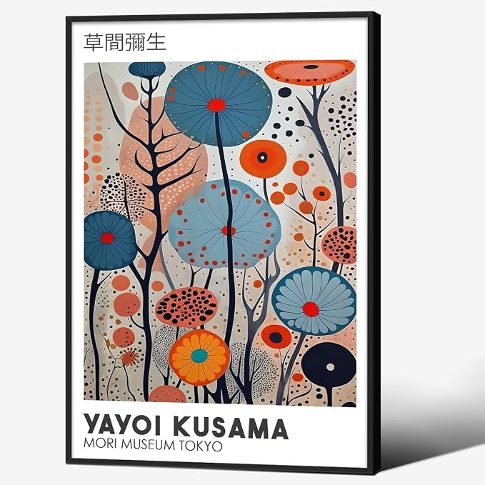 Yayoi Kusama Black Framed Wall Art 24x36in Vintage Japanese Painting Posters by Heltrappe