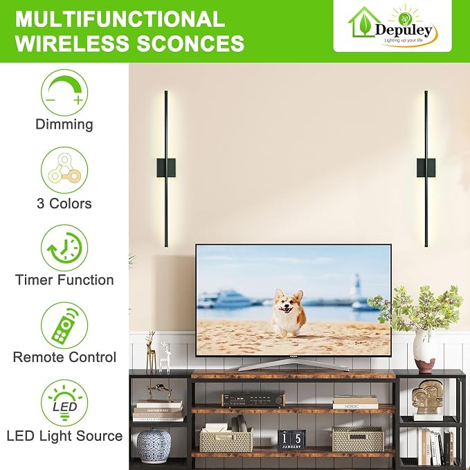 Depuley Wall Sconces Battery Operated: Set of 2 Wireless Wall Lights - Image 2