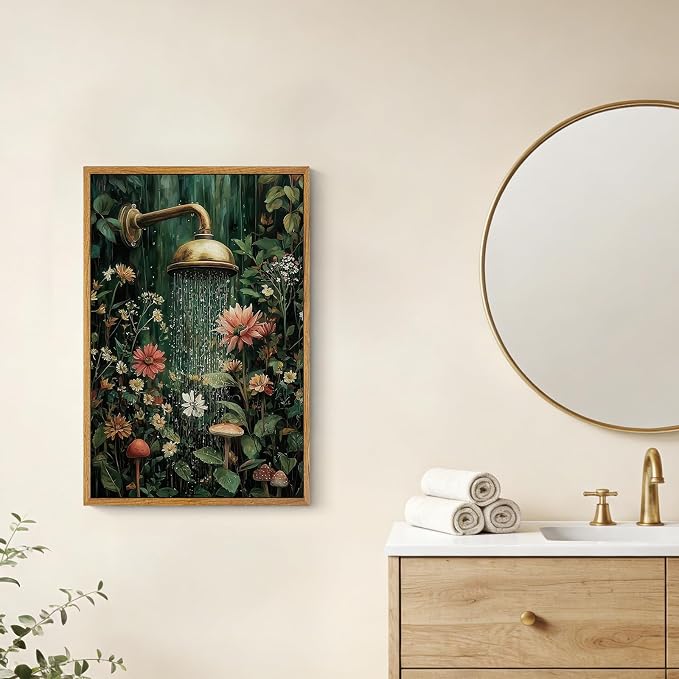 AtterrirArt Framed Bathroom Funny Wall Art, 16 * 24inch, Vintage Floral Shower - Image 6