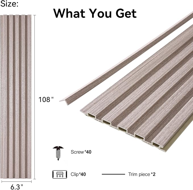 8-Pack WPC Wall Panels 108’’ x 6.3’’ 3D Slat Wall Panel Acoustic Wall Paneling - Image 2