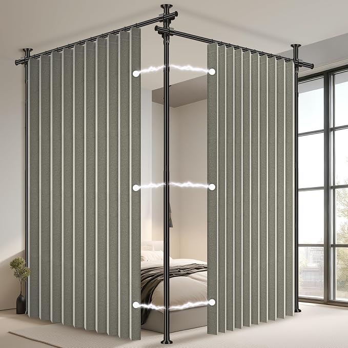 100% Blackout Room Divider Curtains Sets Grey W100 x L84 in 2 Panels No Drill by AJAZZ