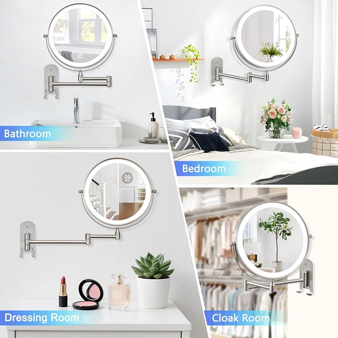 ALHAKIN 9" Wall Mounted Lighted Makeup Mirror, Rechargeable 1X/15X Magnifying - Image 8