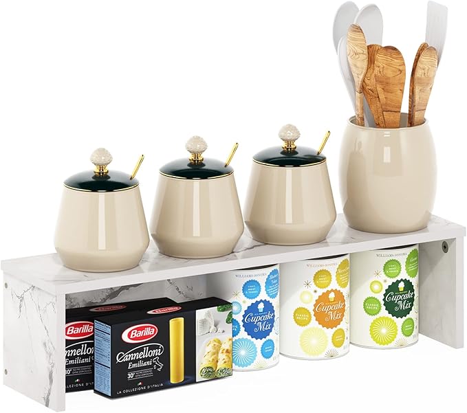 Furinno Helena Kitchen Counter Stackable Organizer Shelf, Marble White by Furinno-FitsYourSpaceFitsYourBudget