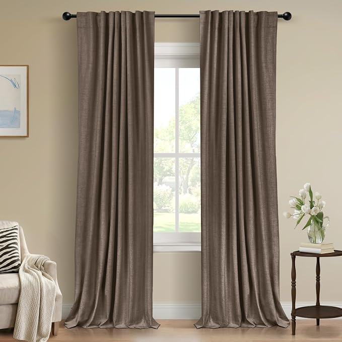 100% Blackout Shield Dark Brown Linen Blackout Curtains by 100BlackoutShield