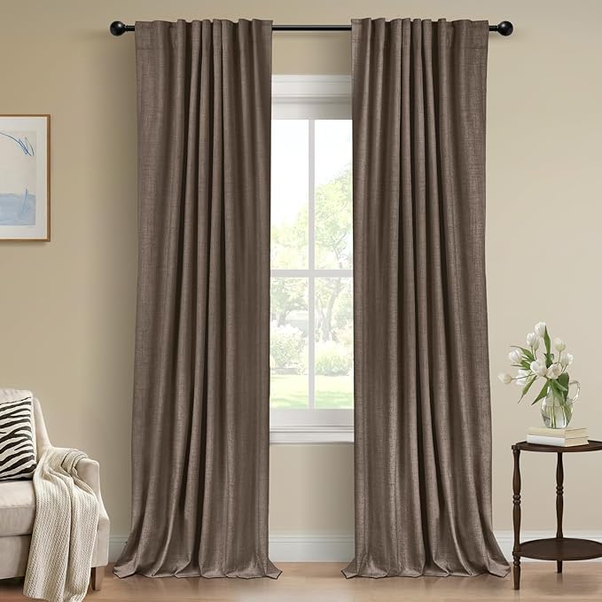 100% Blackout Shield Dark Brown Linen Blackout Curtains by 100BlackoutShield