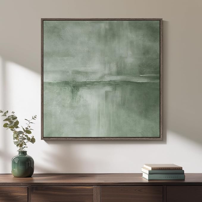 Framed Sage Green Abstract Wall Art, Modern Canvas Prints Artwork by Cuspin