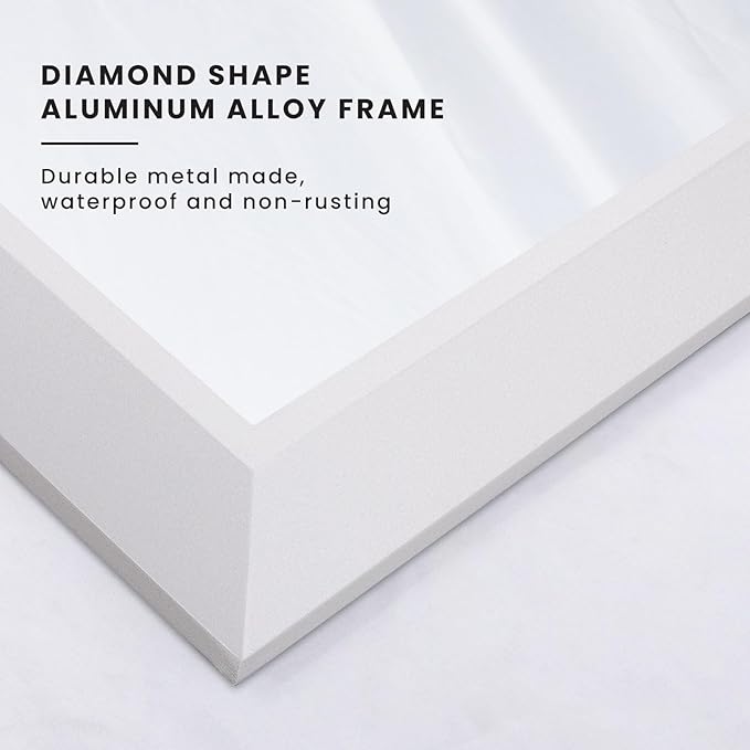 Amorho Bathroom Mirror, 55x32 Inch White Thick Metal Framed Wall Mirrors - Image 2
