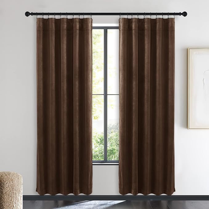 NICETOWN Brown Velvet Curtains, Thermal Insulated Sound Reducing Heavy Matt - Image 2