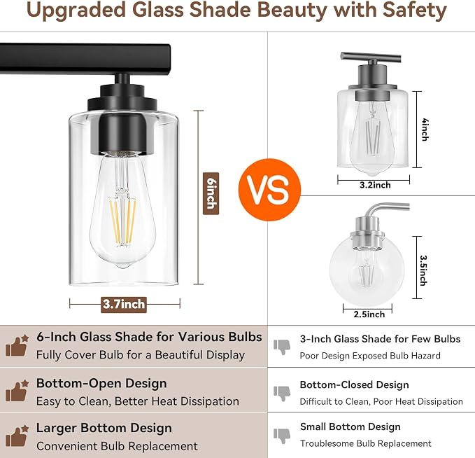 5-Light Matte Black Bathroom Light Fixtures, Bathroom Vanity Lights Over Mirror - Image 4