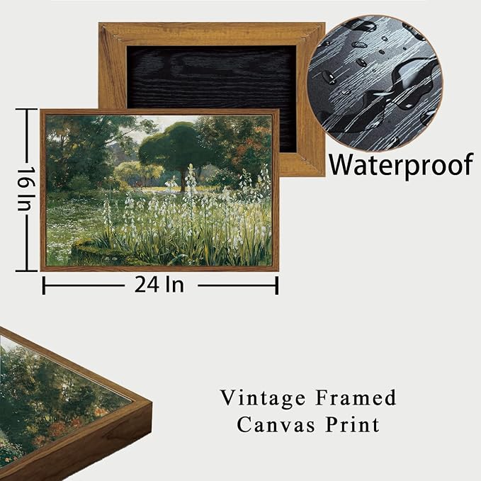 OIQArtOIQ Vintage Framed Wall Art Garden Landscape Canvas Art Prints Rustic - Image 4