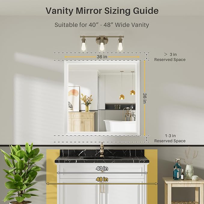 36x36 Inch White Bathroom Mirror - Image 2