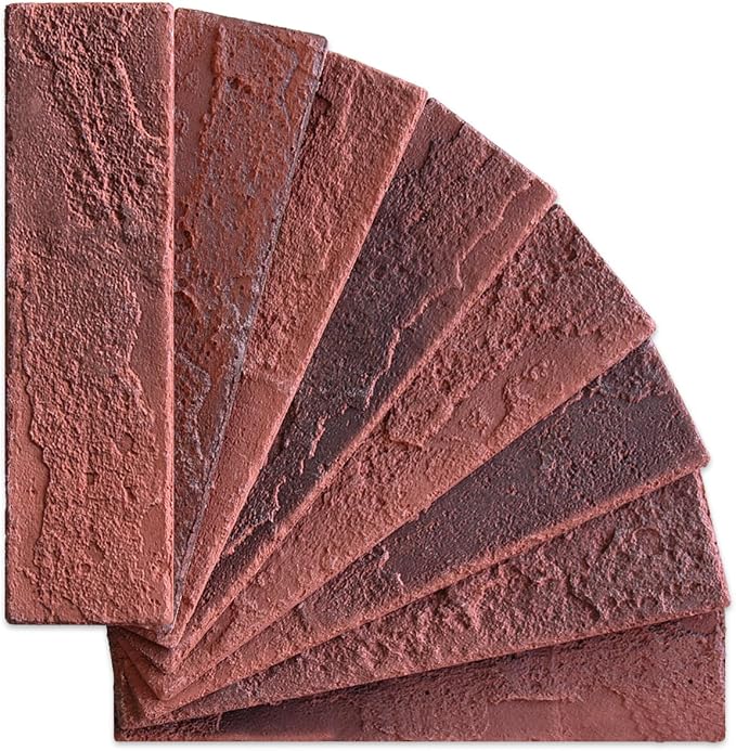 100 Vintage Red Faux Brick Wall Tiles, 3D Thin Brick Veneers - Image 3
