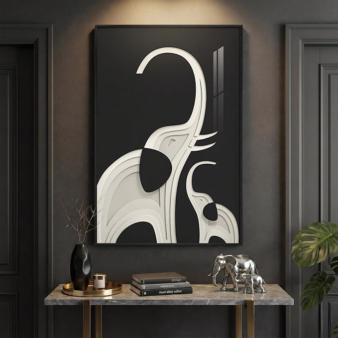 Large Framed Modern Black and White Wall Art, Contemporary Animal Elephant - Image 4