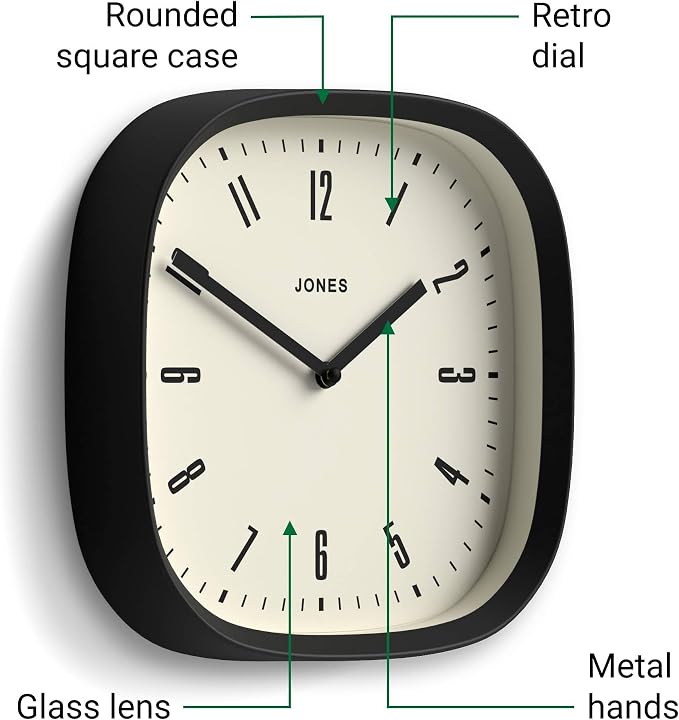 JONES CLOCKS® Marvel wall Clock | Modern Retro Rounded Square Clock | 10 inch | - Image 6