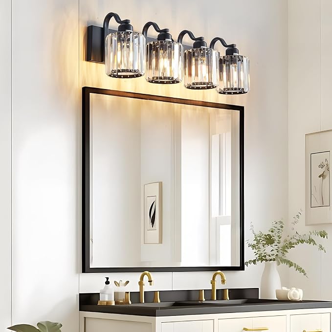 Black 4 Light Fixtures Bathroom Vanity Light Crystal Modern Vanity Over Mirror - Image 2