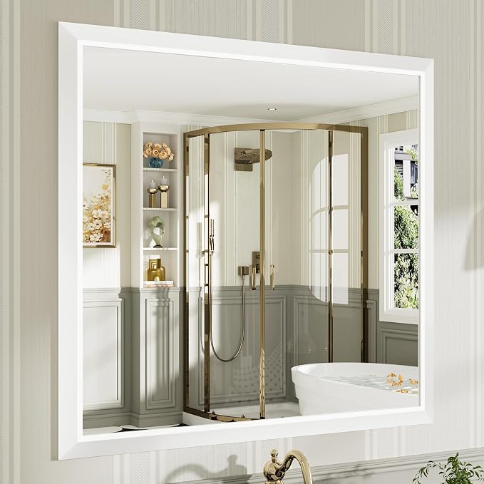 40x38 Inch White Bathroom Mirror by Briivuemodernmirrors