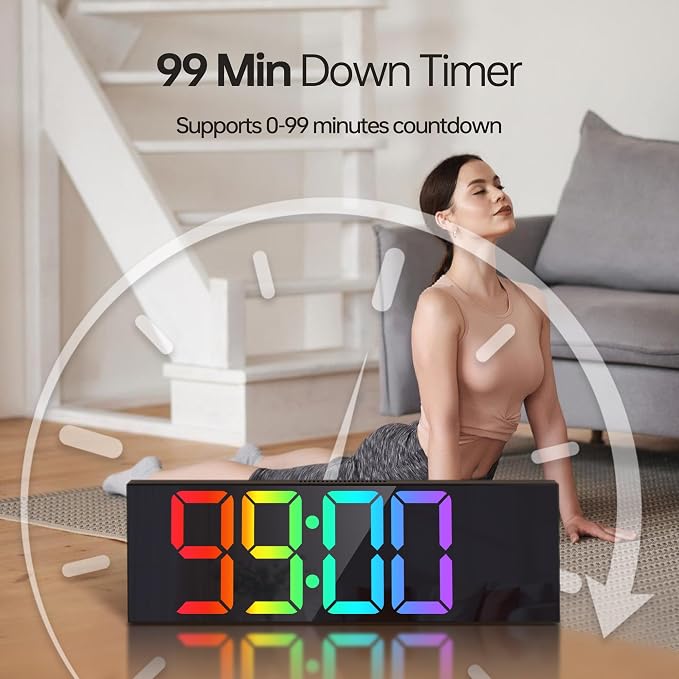 JALL 16.1" Large Digital Wall Mount Clock, Count Down Timer, Big LED, RGB Color - Image 6