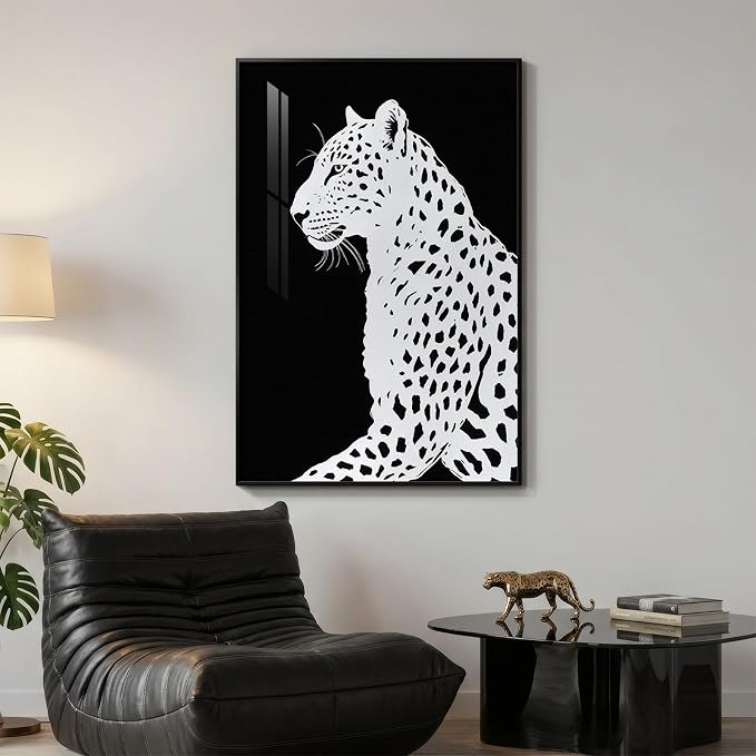 Framed Modern Animal Black and White Wall Art, Large Leopard Animal Prints - Image 2