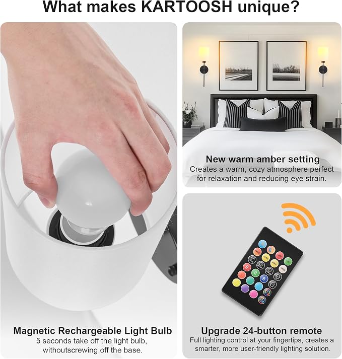 Battery Operated Wall Sconce Set of Two, Wireless Rechargeable Wall Light - Image 4