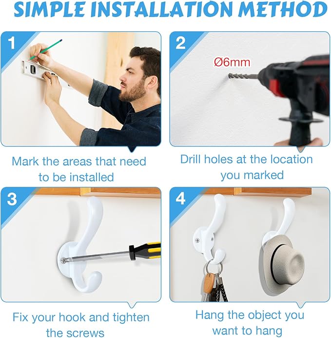10 Pack Coat Hooks Wall Mount Heavy Duty Utility Retro Double Hooks - Image 5