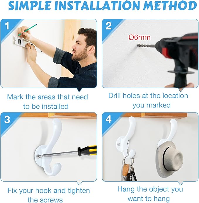 4 Pack Coat Hooks Wall Mount Heavy Duty Utility Retro Double Hooks - Image 5