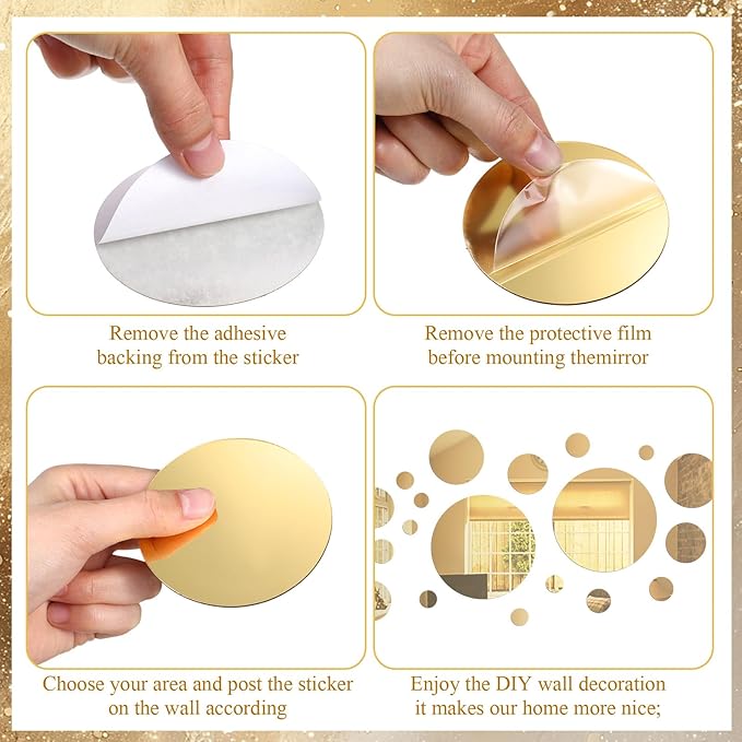 Shappy 32 Pieces Mirror Wall Stickers Removable Acrylic Setting Adhesive Round - Image 3