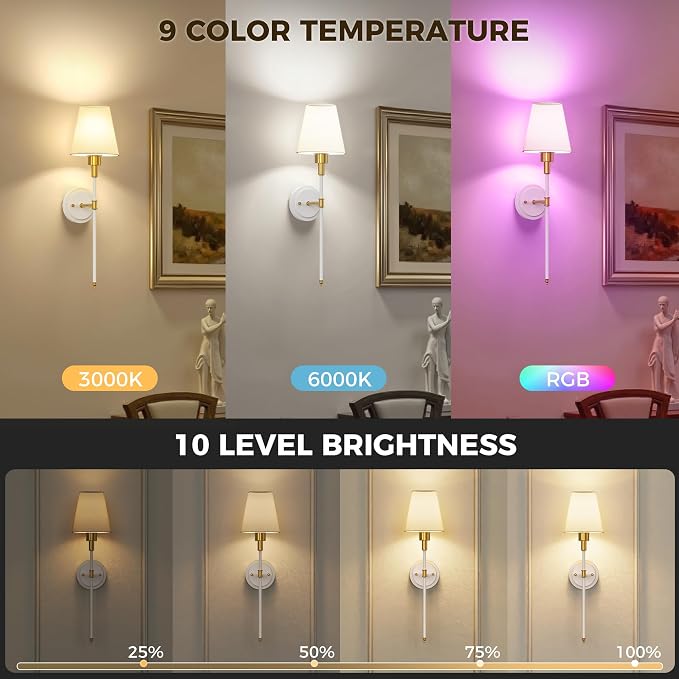 DORESshop Battery Operated Wall Sconce Set of 2, Wireless Wall Light Easy to - Image 2
