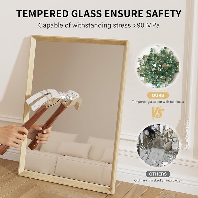 Oak Wood Effect Framed Wall Mirror, 16x20 Rectangle Mirror, - Image 9