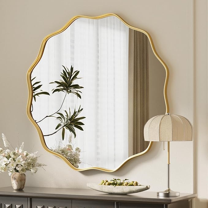 VooBang Gold Scalloped Circle Mirror, Hanging Leaning by VooBang