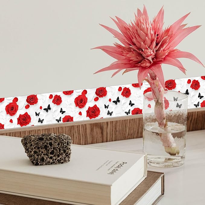IVN Red Rose Black Butterfly Peel and Stick Wallpaper Border 4 x 196 Inch Self - Image 7