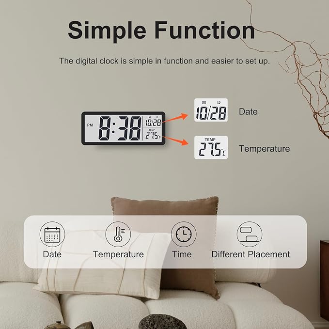 JoFomp LCD Digital Wall Clocks Battery Operated, 8.5" Modern Wall Clocks - Image 2