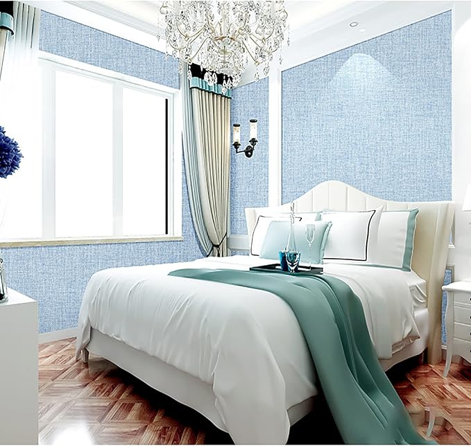 Yancorp 24"x120" Textured Fabric Light Blue Wall Paper Faux Grasscloth Peel and - Image 5