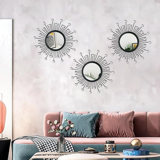 3 Pack Metal Mirrors for Wall Sunburst Wall Mirrors Home Décor Decorative - Image 3