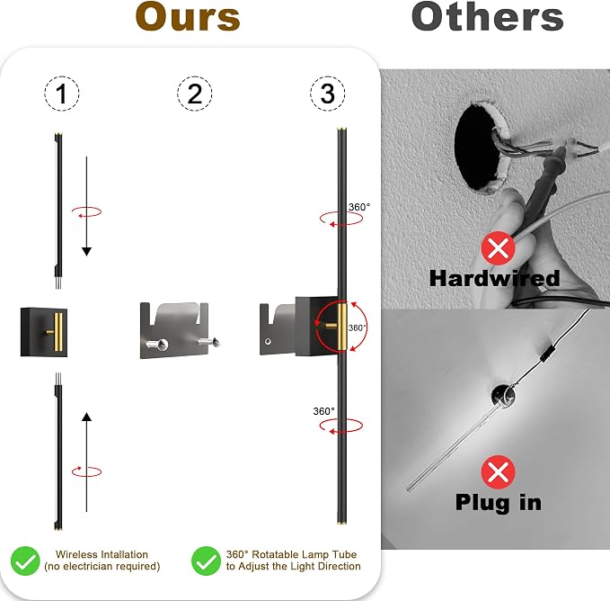 31.5 Inch Battery Operated Wall Sconce Set of Two, 8000mAh USB Rechargeable - Image 4