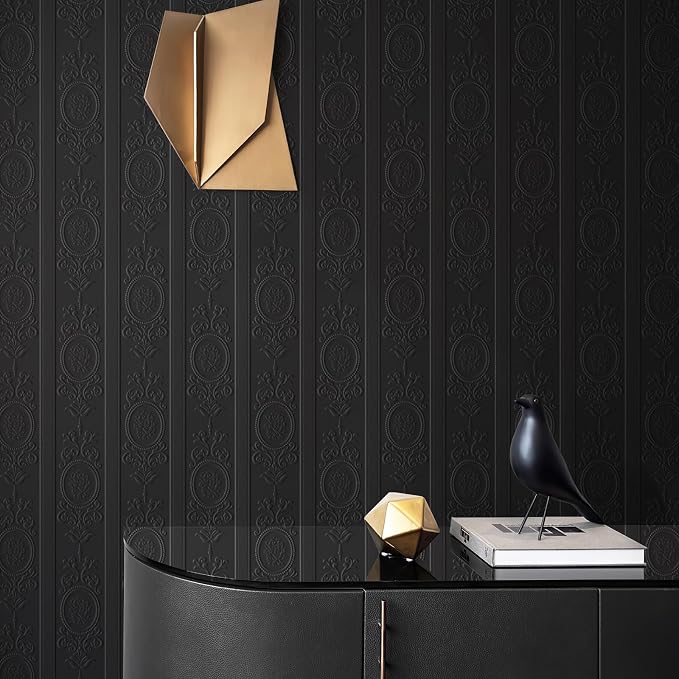 JiffDiff Wallpaper Peel and Stick Textured, 3D Black Embossed Wall Paper Stick - Image 4