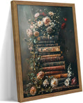 Vintage Framed Wall Art Flowers Books Canvas Prints, Dark Academia Wildflowers by MUWAKWallArt