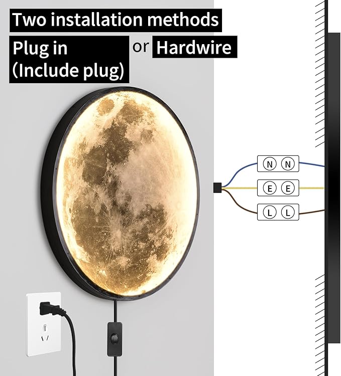 QIYIMEILUX 31.5 inch Large Moon Wall Sconce Plug in Dimmable Modern LED Wall - Image 3